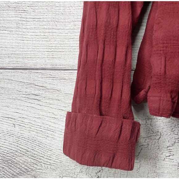 Vintage El Huarache Cottons Long Sleeve Waffle Cotton Button Up Shirt Red sz S - Picture 3 of 4